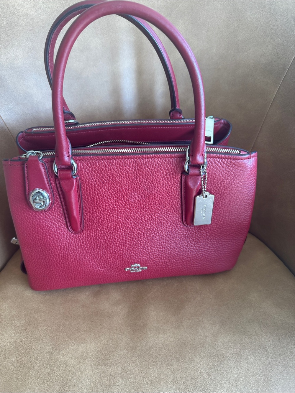 Coach Pebbled Leather Satchel - Berry